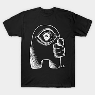 Amogus pointing at the black void you named your soul White T-Shirt